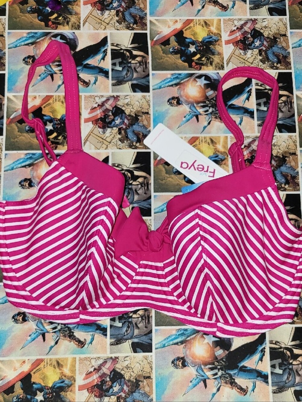 Freya Magenta and White Striped Underwire Bikini Top - Picture 2 of 4